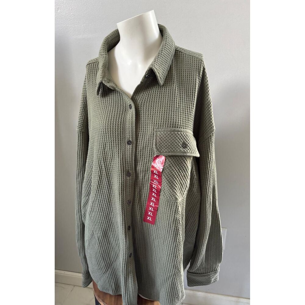 Olive Green Corduroy Long Sleeve Button Down Shirt Shacket